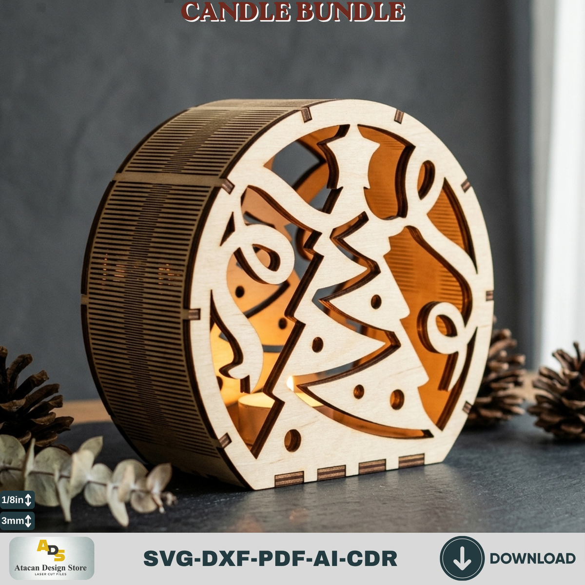 Laser Cut Christmas Lantern Bundle, Wooden Candle Holder Templates, Winter Table Decorations