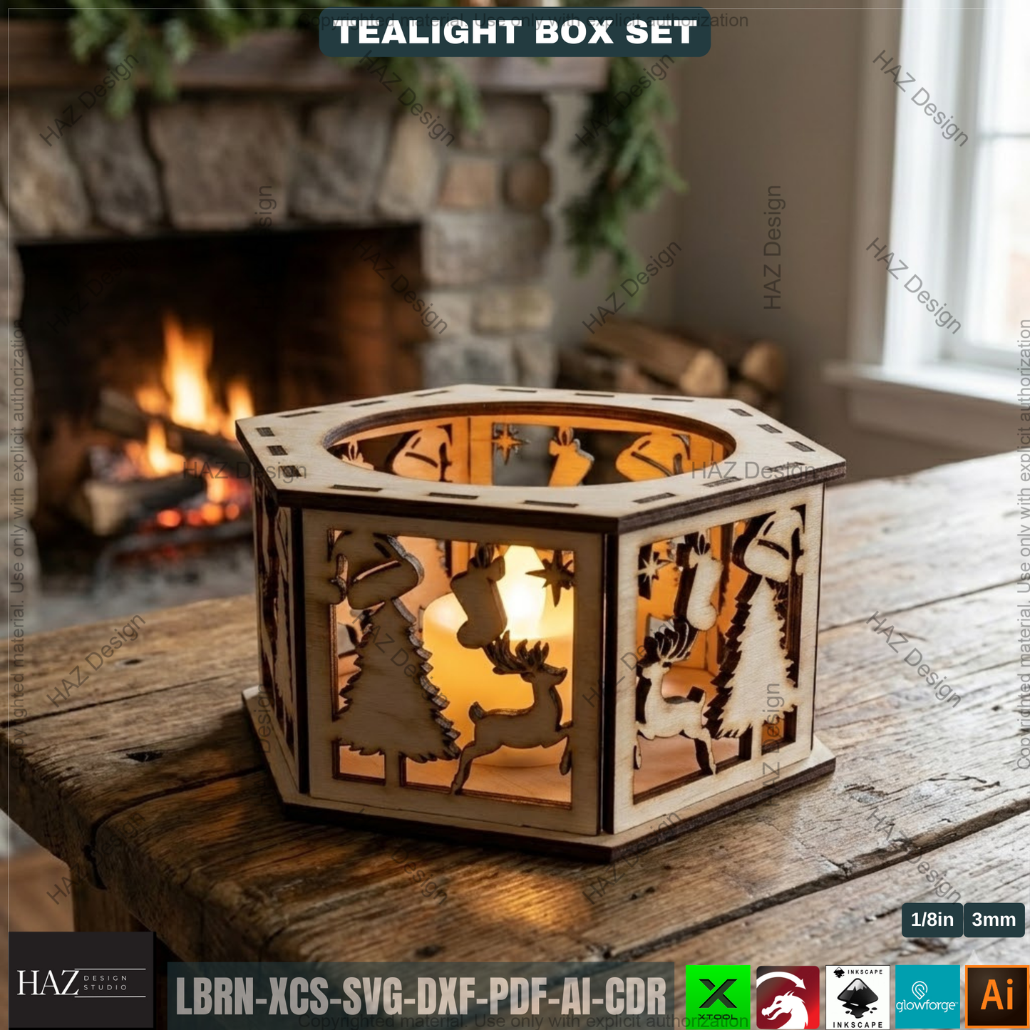 Christmas Tealight Box Bundle, Laser Cut Lantern Templates, DIY Holiday Candle Holders 505