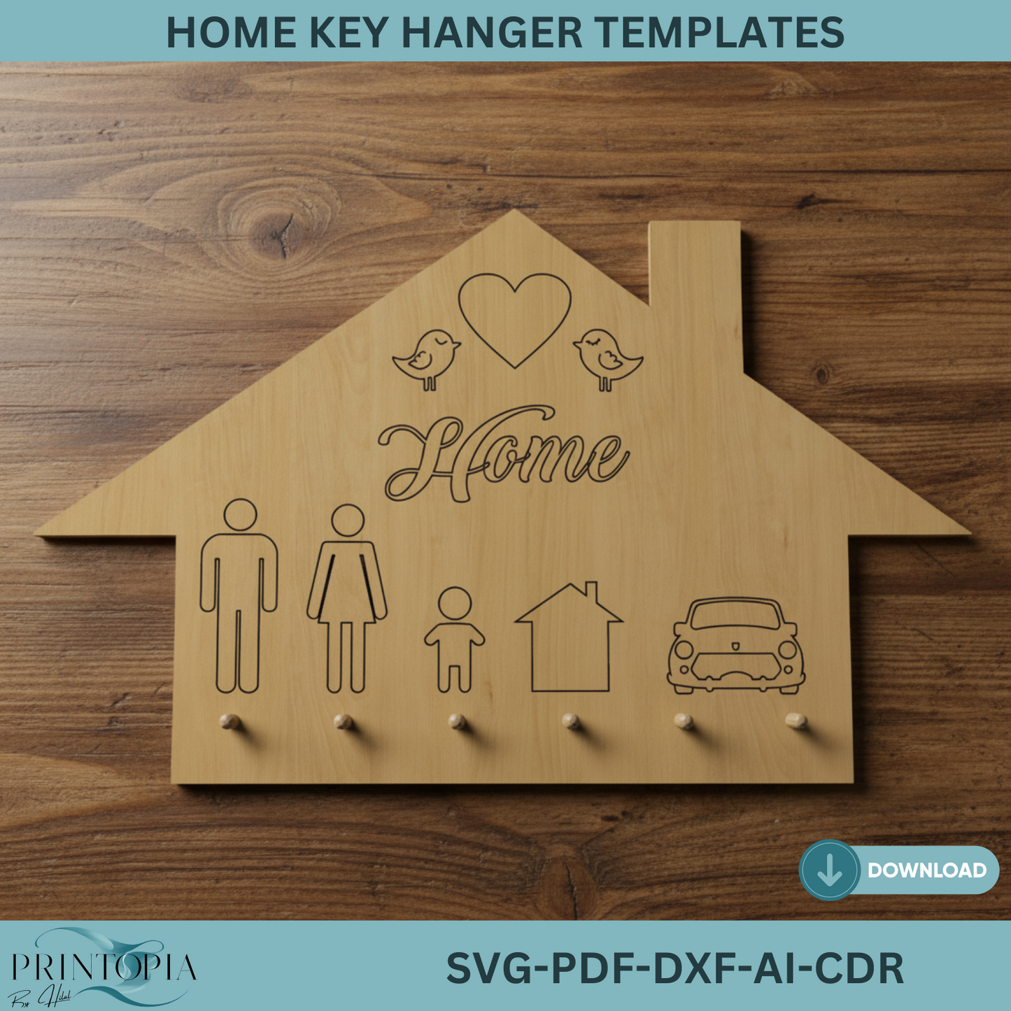 Family Home Key Hanger / Our House Keychain Holder / Housewarming Gift  / Wooden Laser Cut Files / Digital Download 316