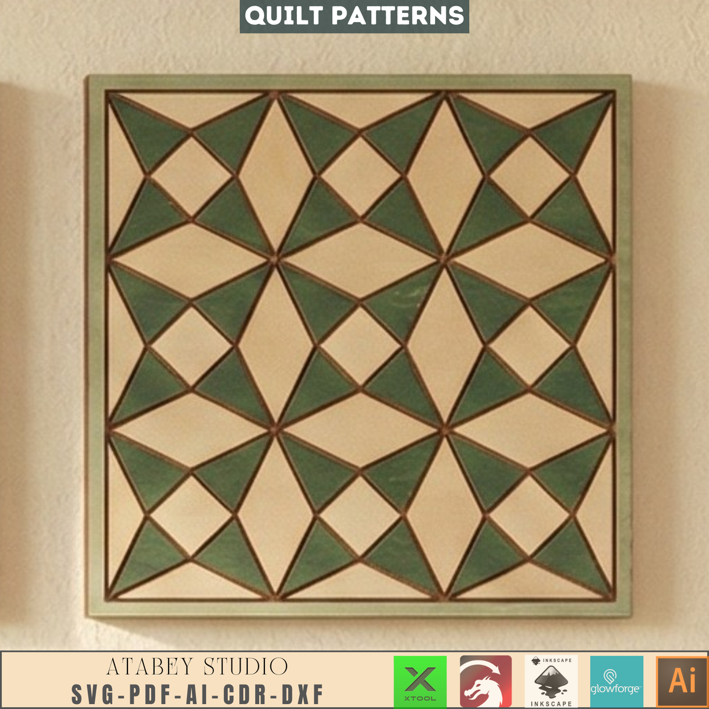 Barn Quilt Laser Cut Wood Wall Art Geometric Block Patterns Rustic Farmhouse Decor 989