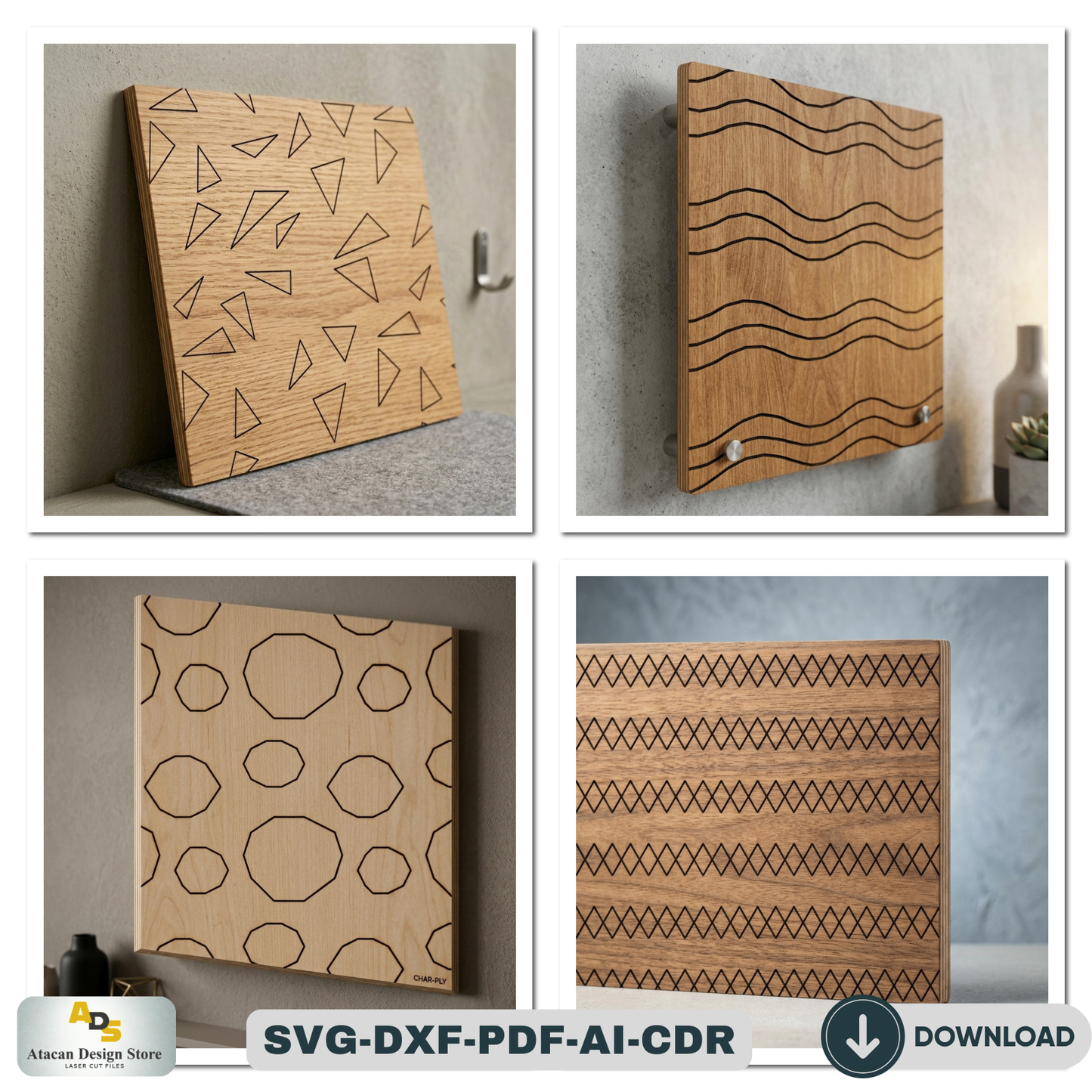 40 Geometric Wall Art Patterns / Wooden LaserCut Panel Decor / Abstract Geometric Seamless Designs  946