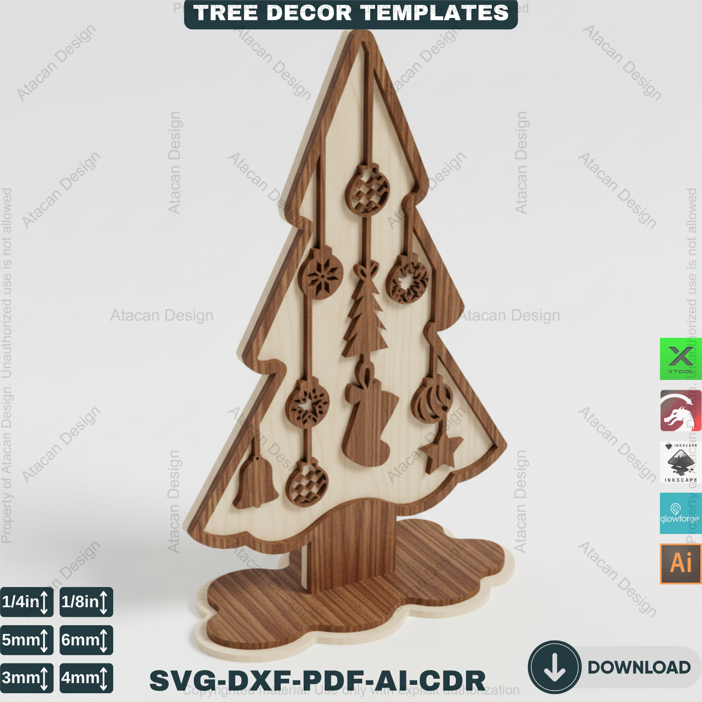 3D Standing Christmas Tree Decor Bundle | Laser Cut Wooden Tree Ornaments | Holiday Table Decoration | Xtool Craft Template 909