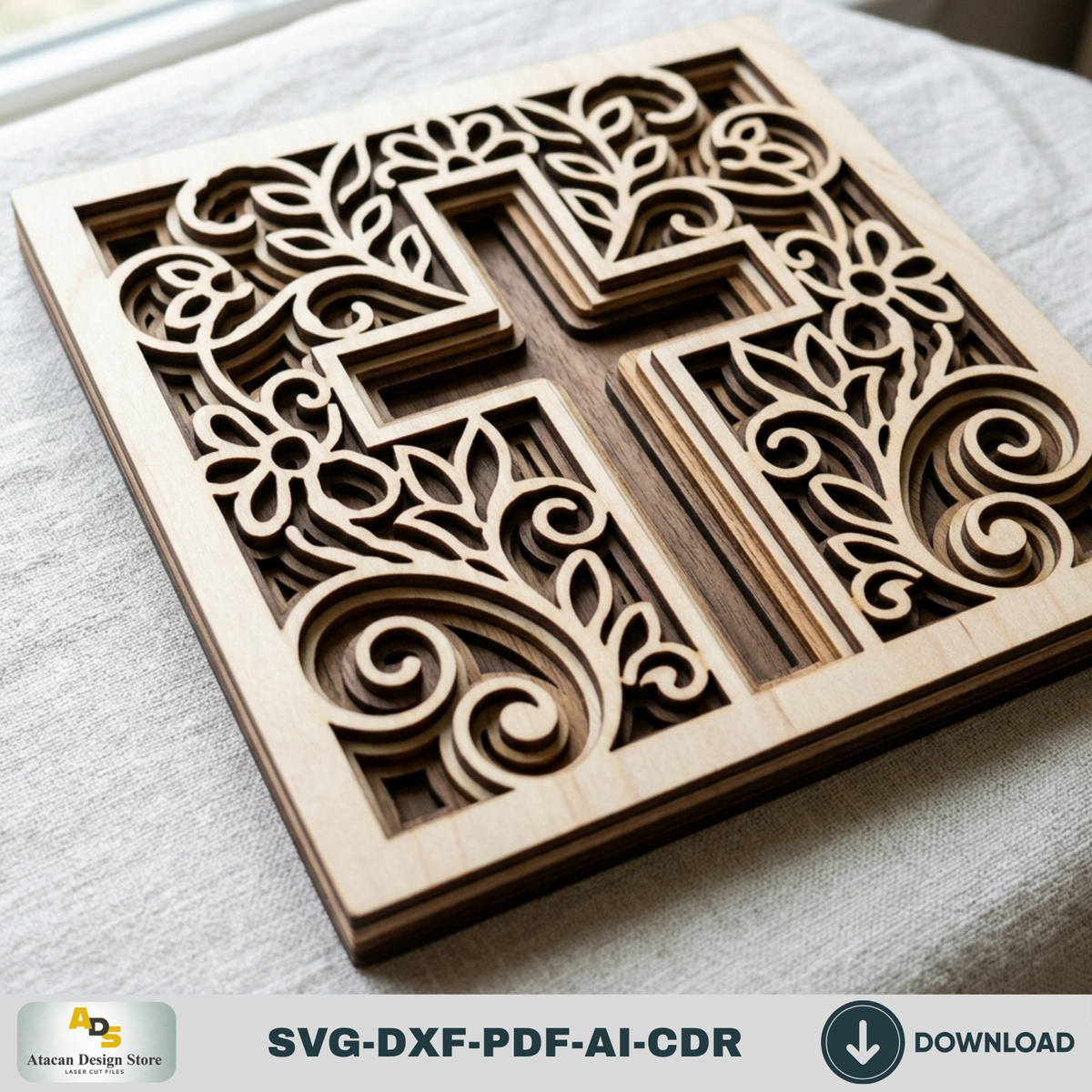 3D Christian Cross Laser Cut Plywood Template, Easter Faith Decor 1000