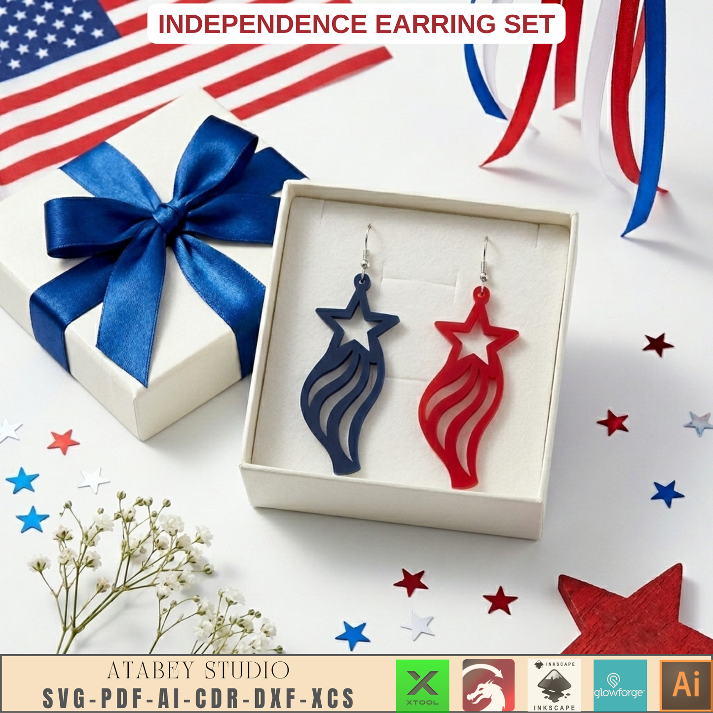 4th of July Earring SVG Bundle, Patriotic Laser Cut Templates, USA Flag Star Earrings