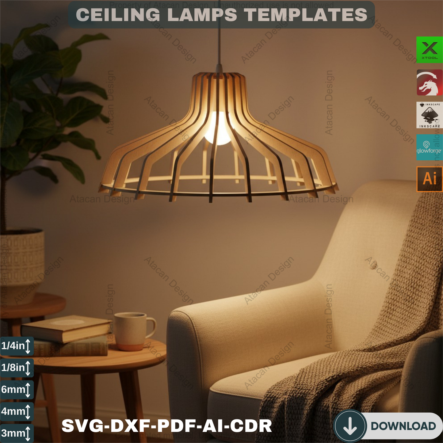 Modern Design Ceiling Lamps / Wood Chandelier Set / Night Lamps Laser Cutting Files ADS189