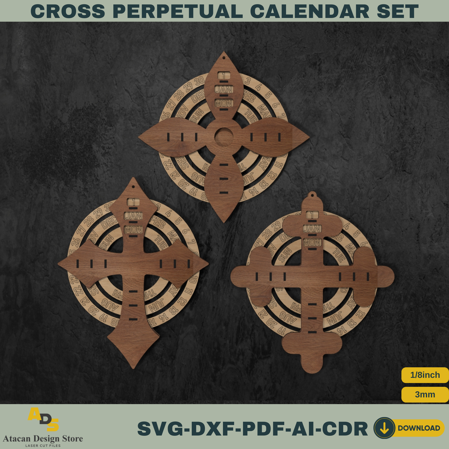 Cross Perpetual Calendar – Unique Laser Cut Design for Home Decor, DIY Spiritual Gifts & Year-Round Use 762