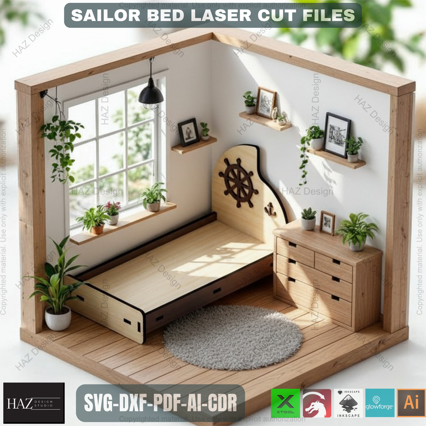 042 Miniature Bed Cut Files / Dollhouse Miniature Furniture / 3D Puzzle Vector SVG DXF CDR Ai 042
