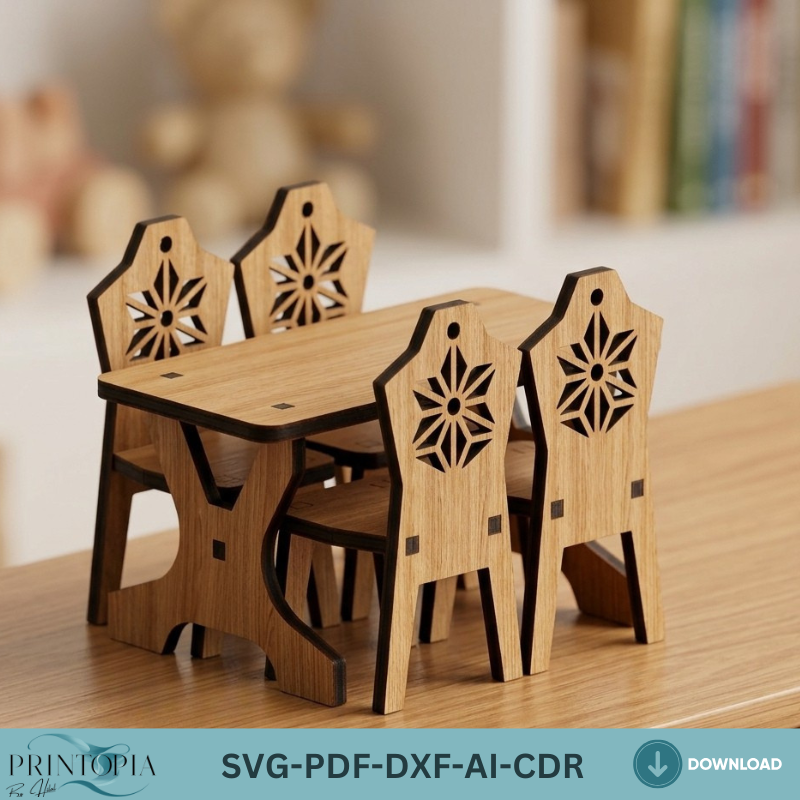Miniature Dollhouse Furniture Plans Wooden Toy Table and Chair Set DIY Doll House Decor