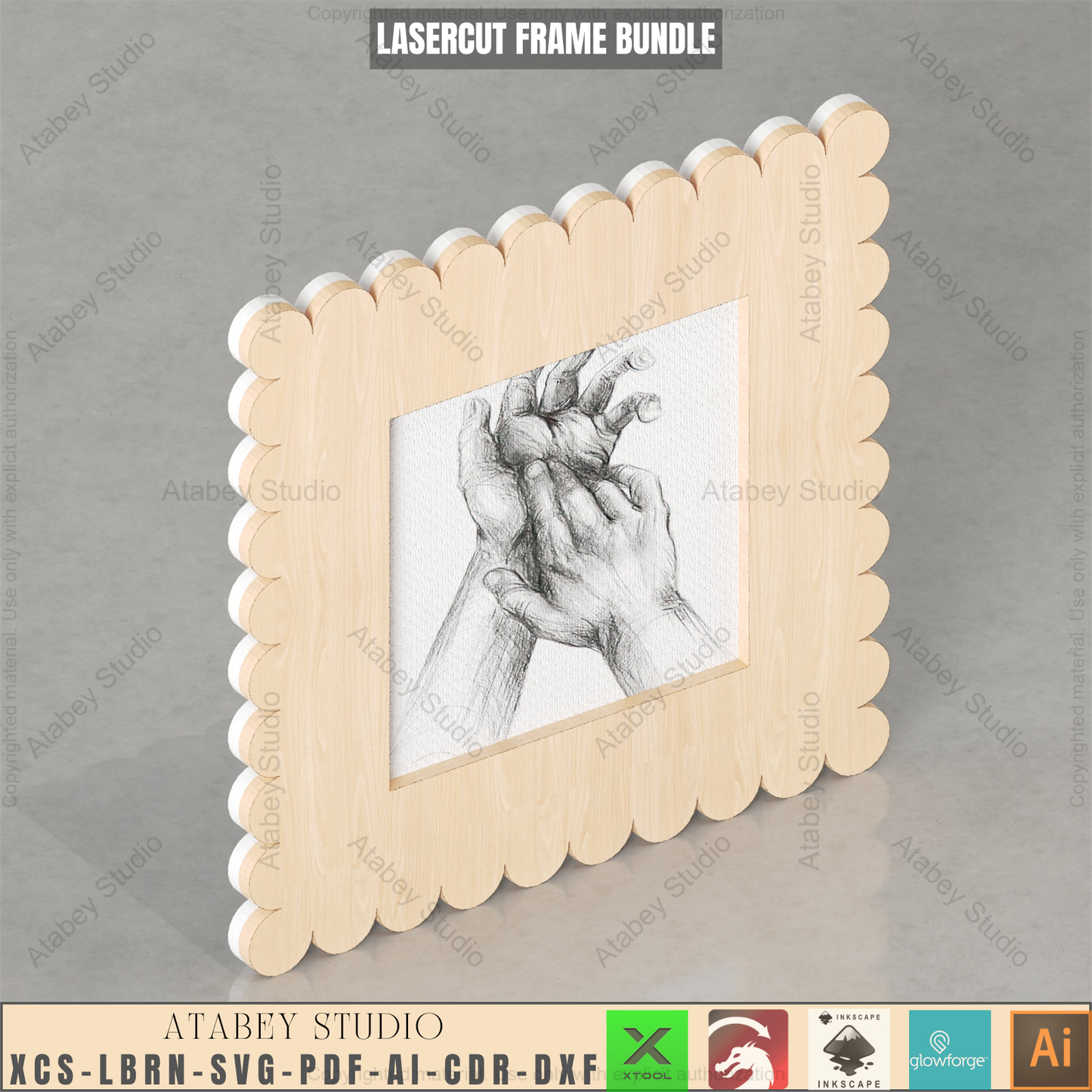 Laser Cut Wood Frame Designs: Scalloped Edge | Multi-Size Bundle - 10 Options,DIY Scalloped Picture Frame Templates 938