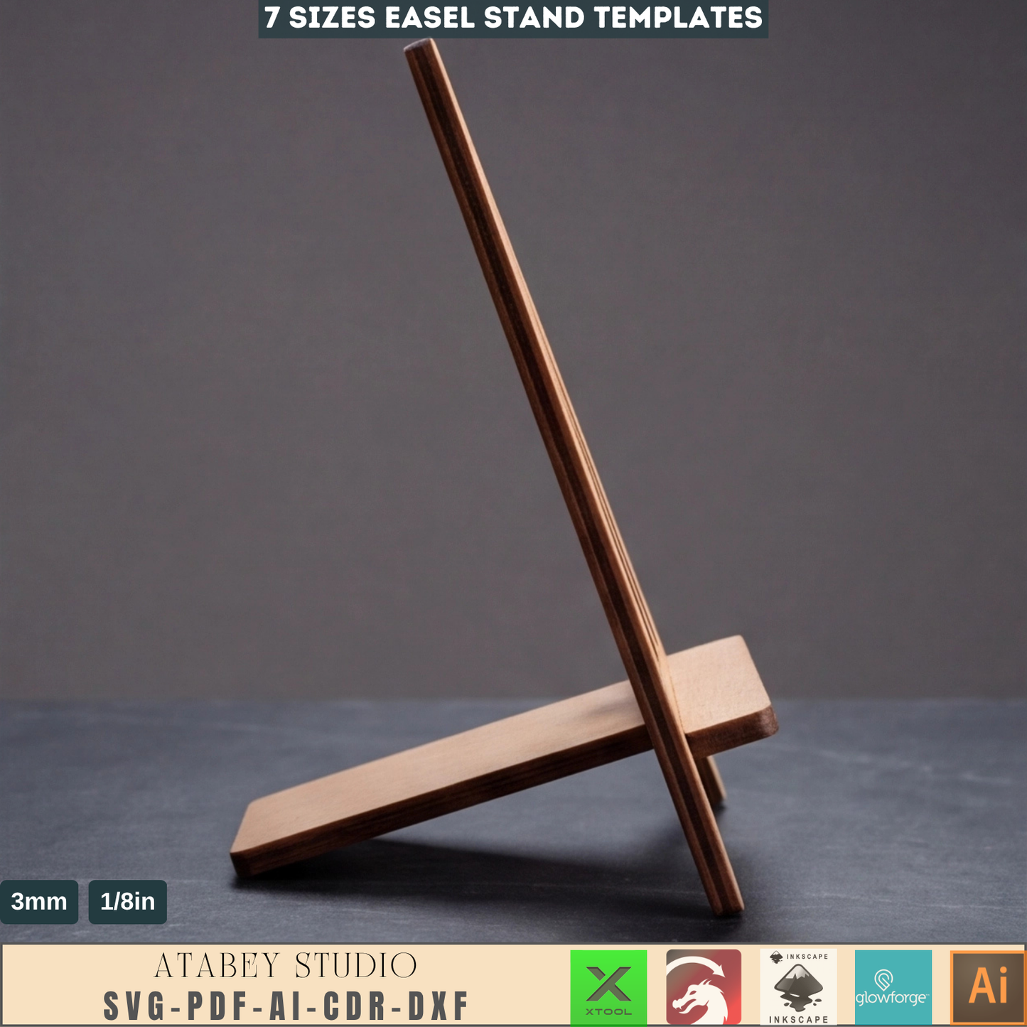 Wooden Tabletop Easel Stand Laser Cut Template 7 Sizes Menu Holder Photo Display Woodcraft