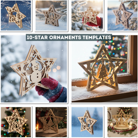 3D Christmas Star Ornament Laser Cut Files for Wood & Acrylic Holiday Tree Decorations 959