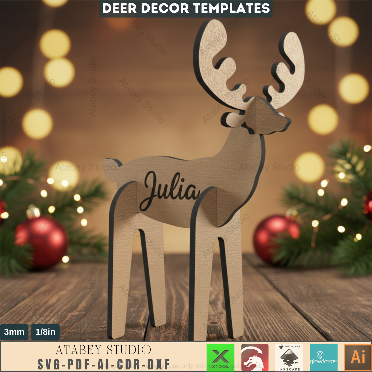 Wooden Deer Christmas Decor SVG Files, Laser Cut Reindeer, Digital Download 572