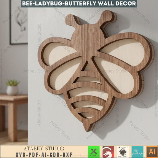 Beautiful Bee, Butterfly, and Bug Wall Art - Two Layer Laser Cut Decor - Perfect for Wall Decoration 654