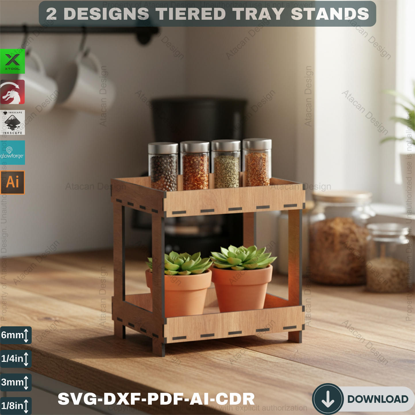 Functional 3-Tier & 2-Tier Tray Display Stand - Laser Cut Files for Modern Home Decor 684