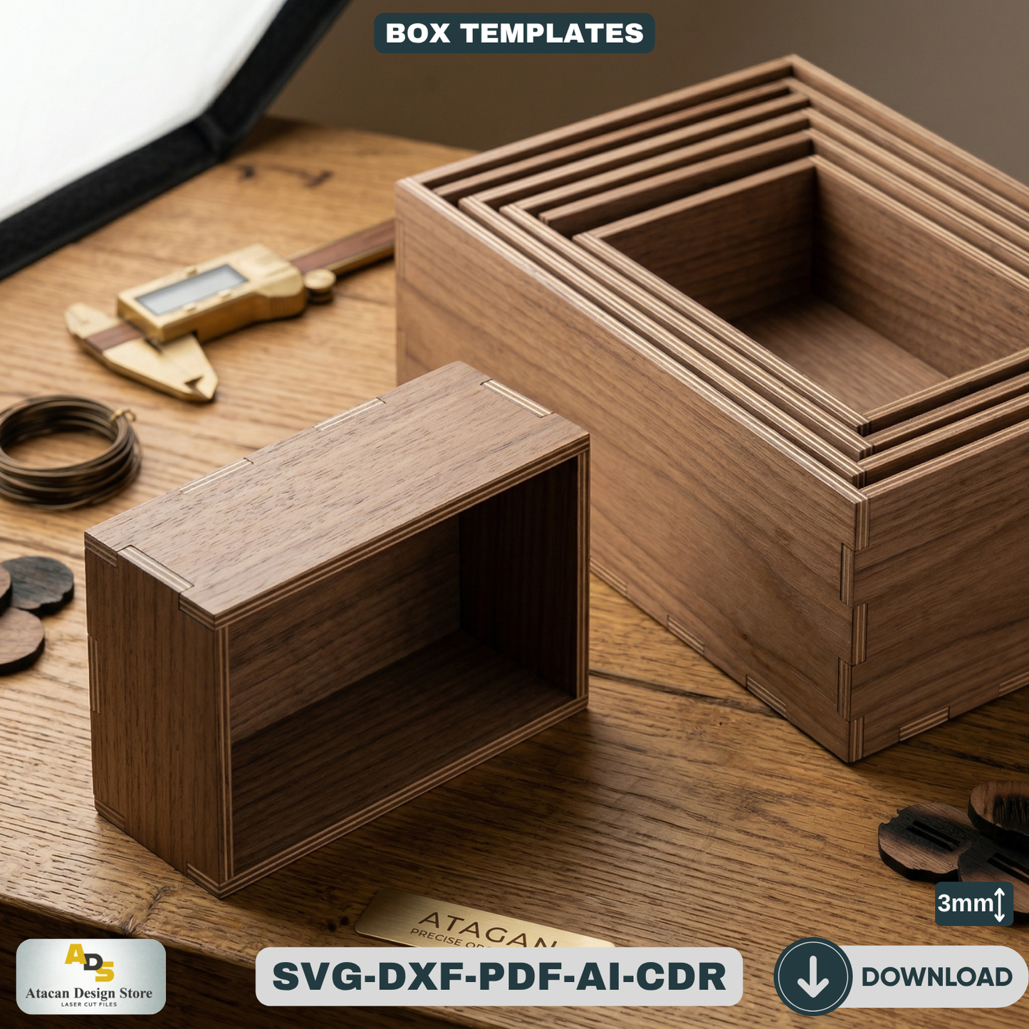 Wooden Organizer Box Set Laser Cut Files Nesting Storage Box Templates Desktop Organization 462