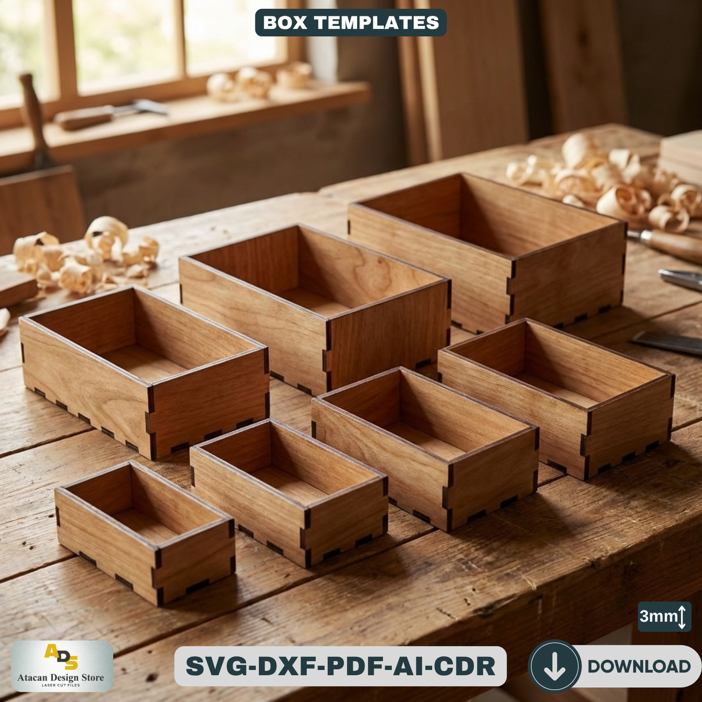 Wooden Organizer Box Set Laser Cut Files Nesting Storage Box Templates Desktop Organization 462