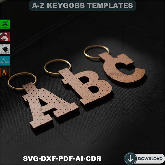 Alphabet Key Fob SVG | Faux Leather Keychain Template | All Letter Bag Tag Cut File for Cricut Silhouette & More 690