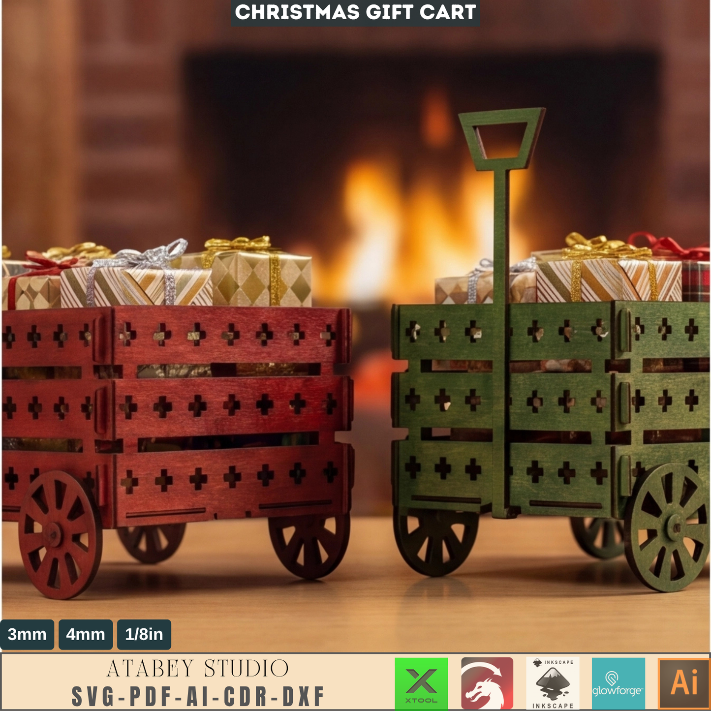 Horse Cart Christmas Candy Cart Laser File, Holiday Sweet Stand Festive Table Centerpiece