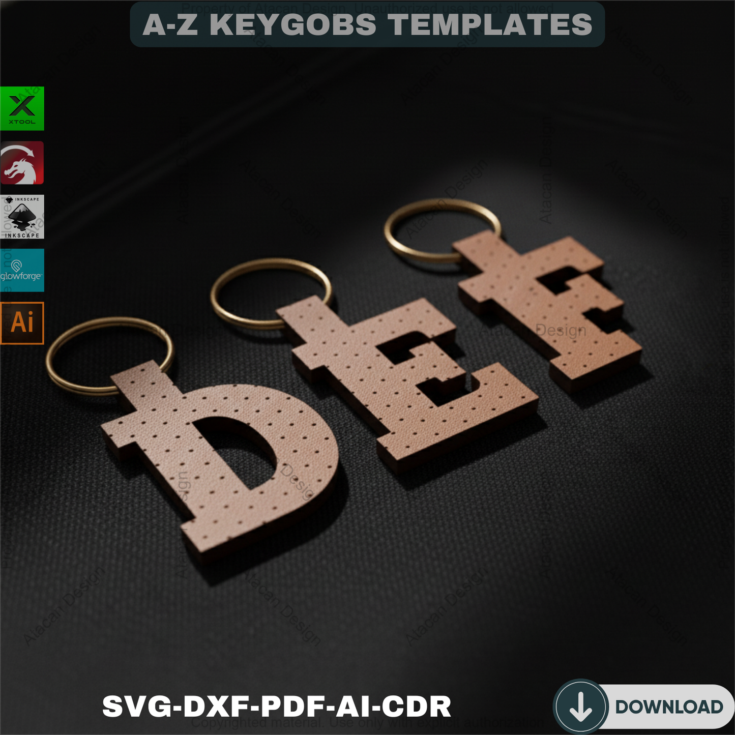 Alphabet Key Fob SVG | Faux Leather Keychain Template | All Letter Bag Tag Cut File for Cricut Silhouette & More 690