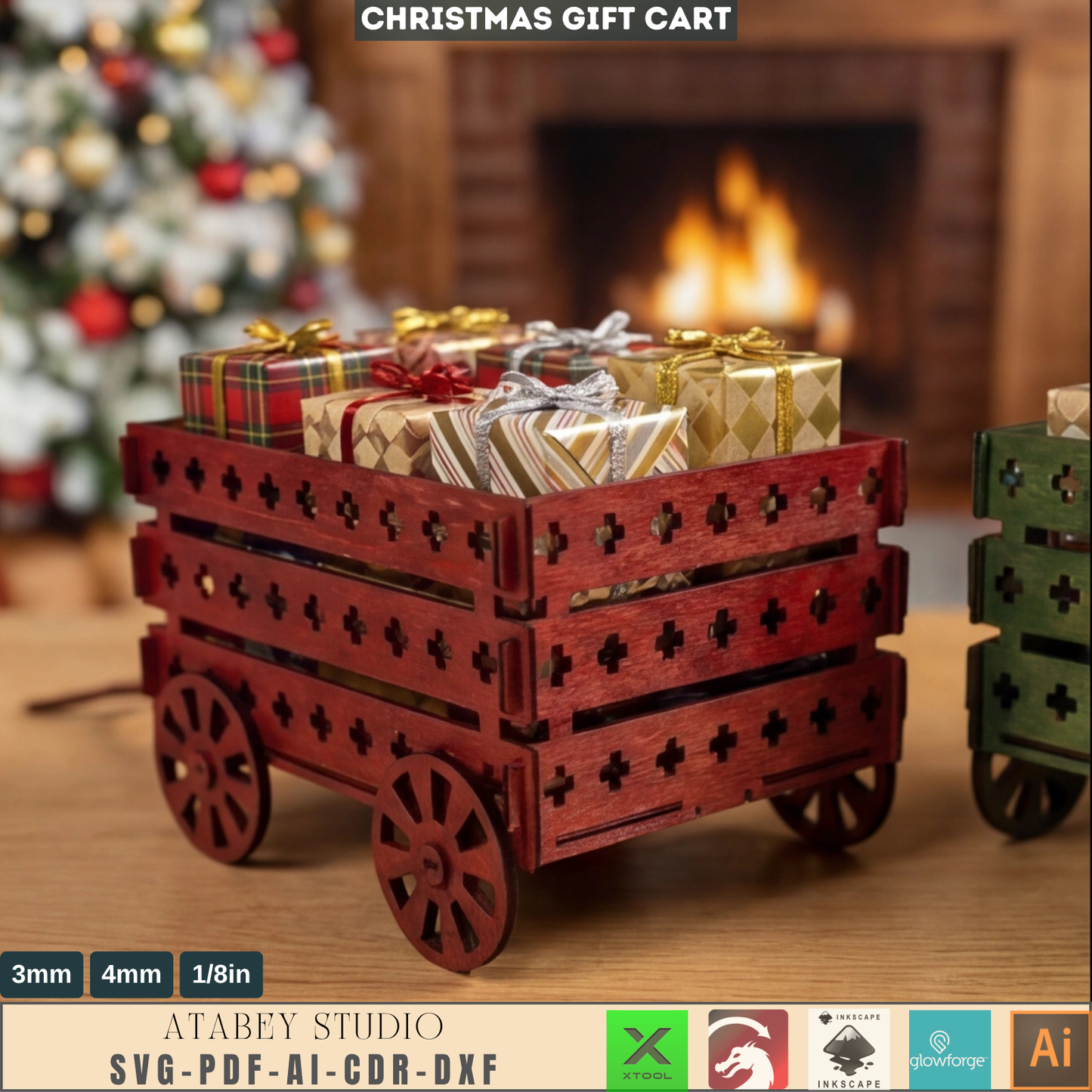 Horse Cart Christmas Candy Cart Laser File, Holiday Sweet Stand Festive Table Centerpiece