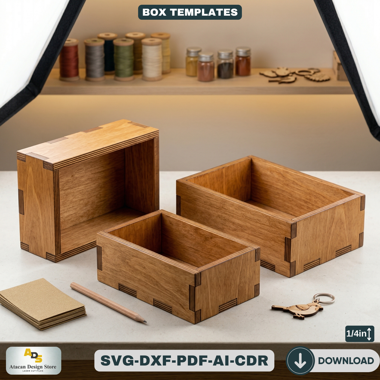 Laser Cut Box Bundle Seven Sizes / Wooden Storage Boxes / DIY Project Template 490