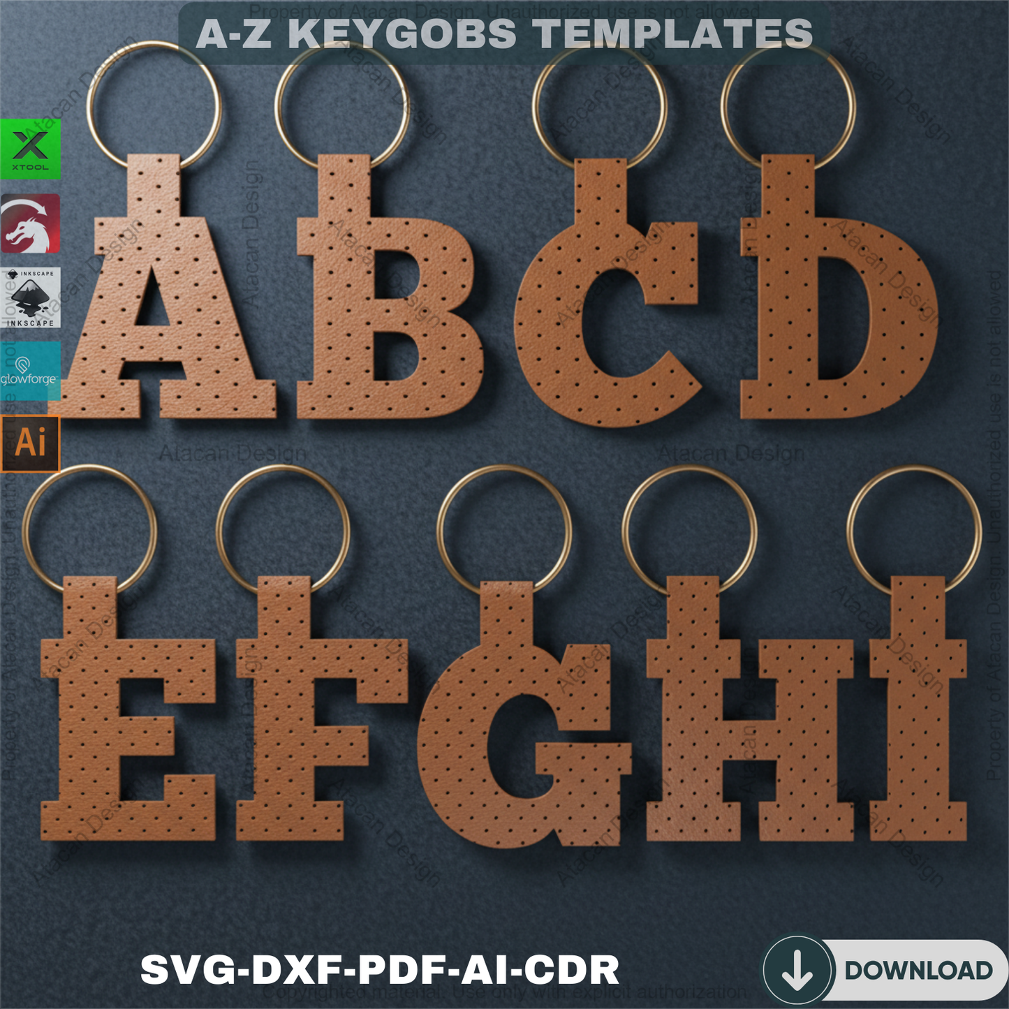 Alphabet Key Fob SVG | Faux Leather Keychain Template | All Letter Bag Tag Cut File for Cricut Silhouette & More 690