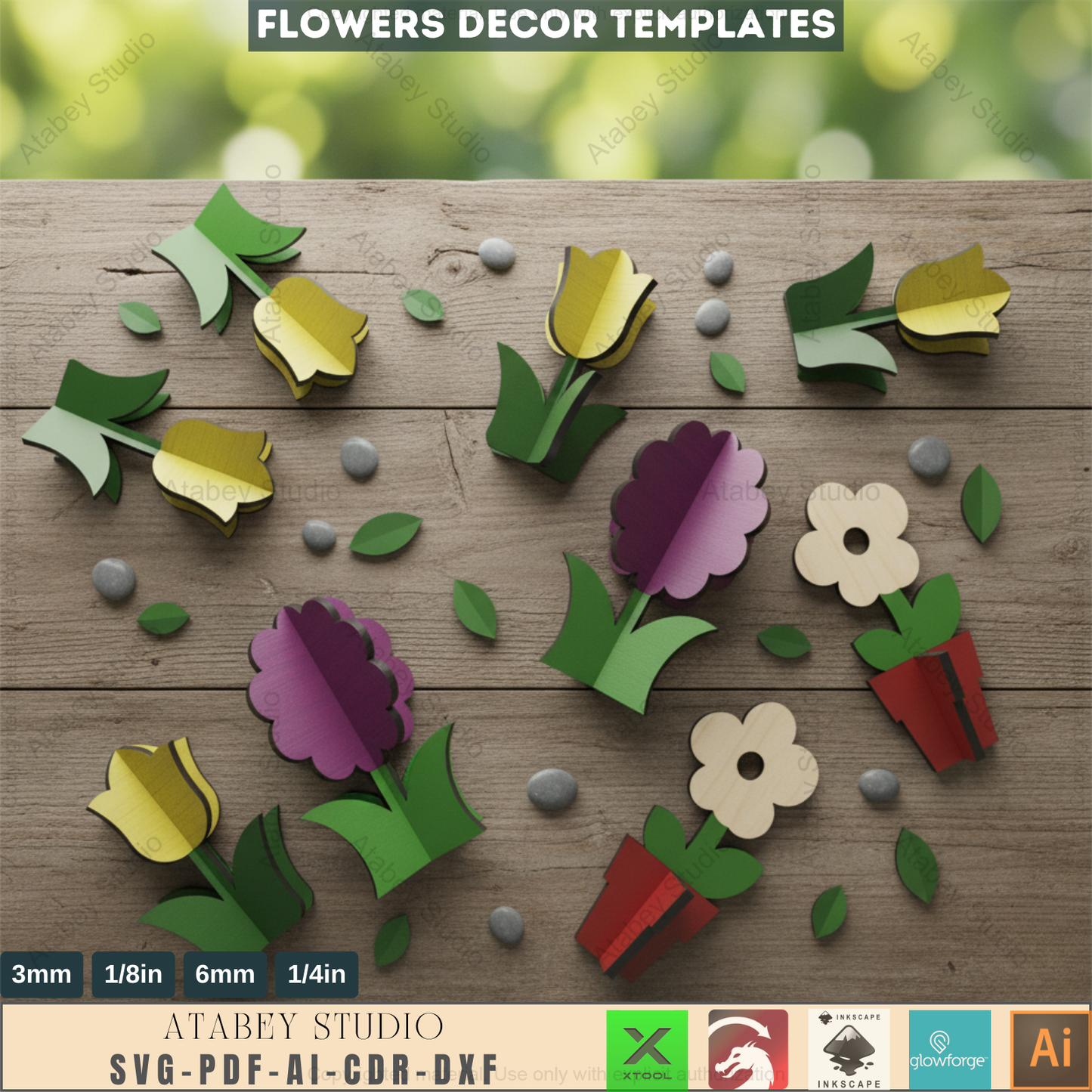 Tulip Flower Laser Cut files / Tulip Flower Cutting File / Acrylic Wood Spring Flowers SVG DXF Ai CDR Pdf 276