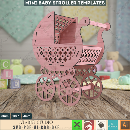 Charming Wooden Baby Stroller Design - Ideal for Laser Cutters & Nursery Decor Projects 260