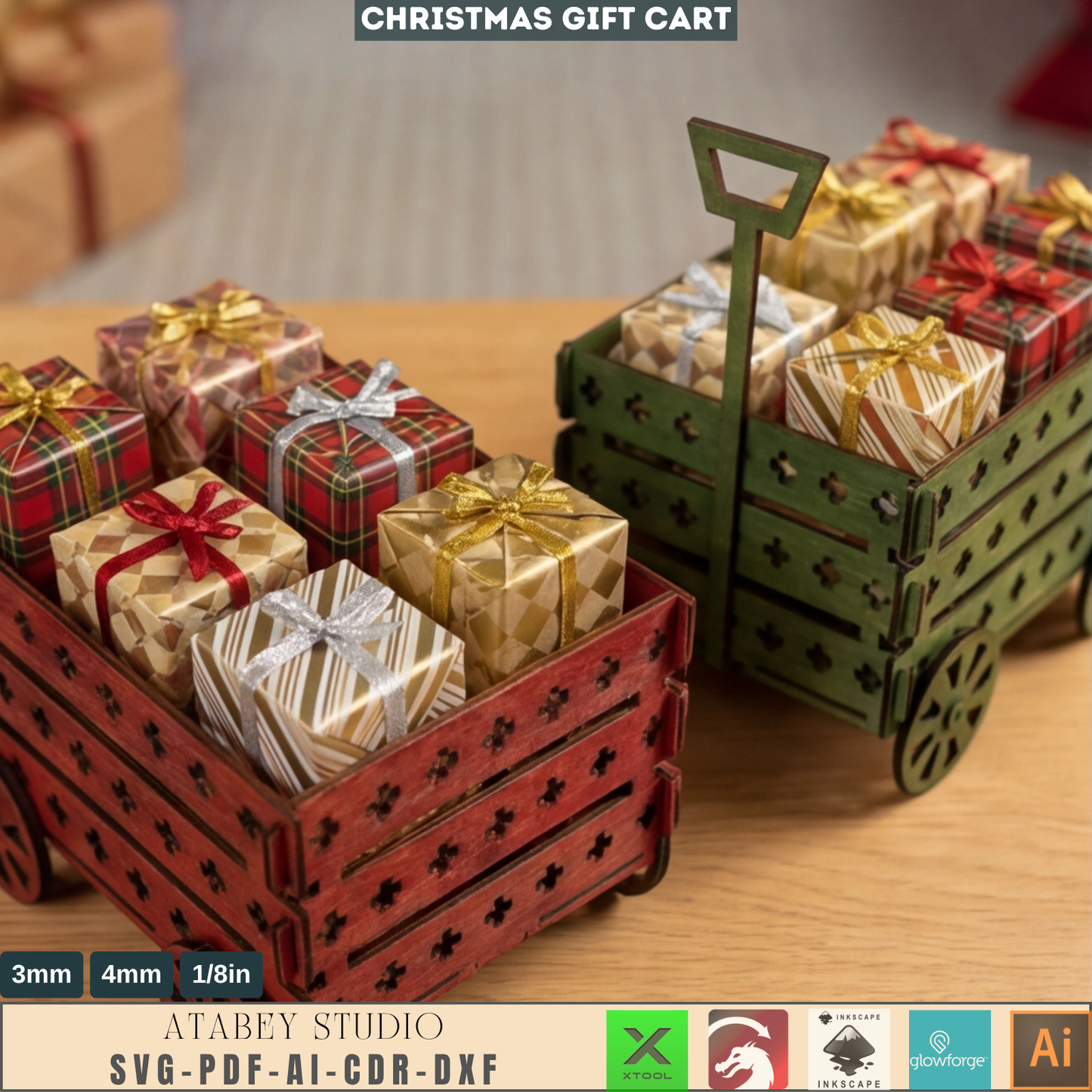 Horse Cart Christmas Candy Cart Laser File, Holiday Sweet Stand Festive Table Centerpiece