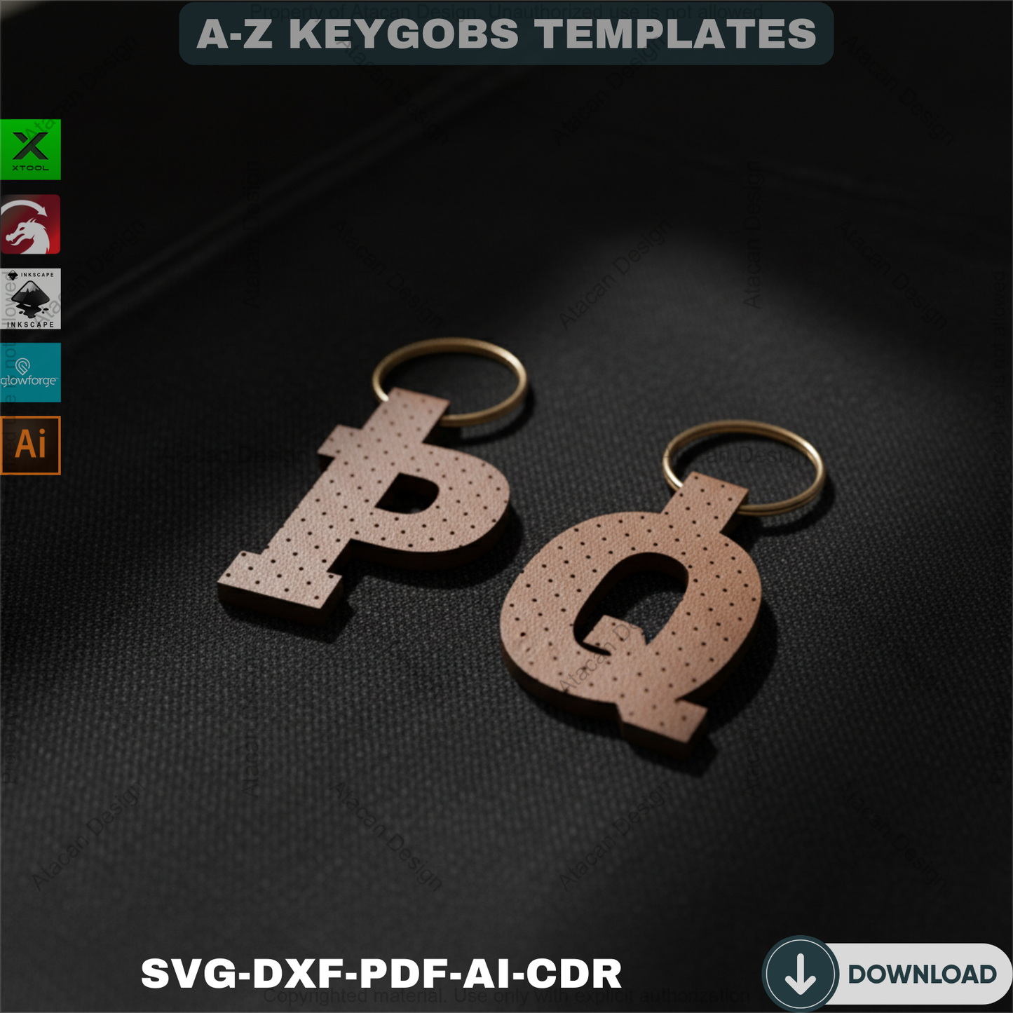 Alphabet Key Fob SVG | Faux Leather Keychain Template | All Letter Bag Tag Cut File for Cricut Silhouette & More 690
