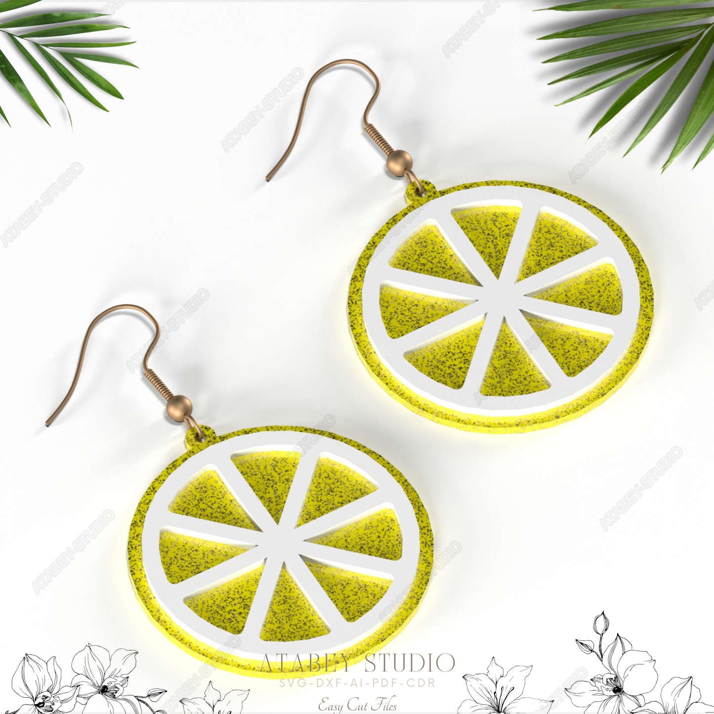 Vibrant Lemon Slice Earrings - Fresh Yellow Lime Design for Laser Cut Jewelr 838