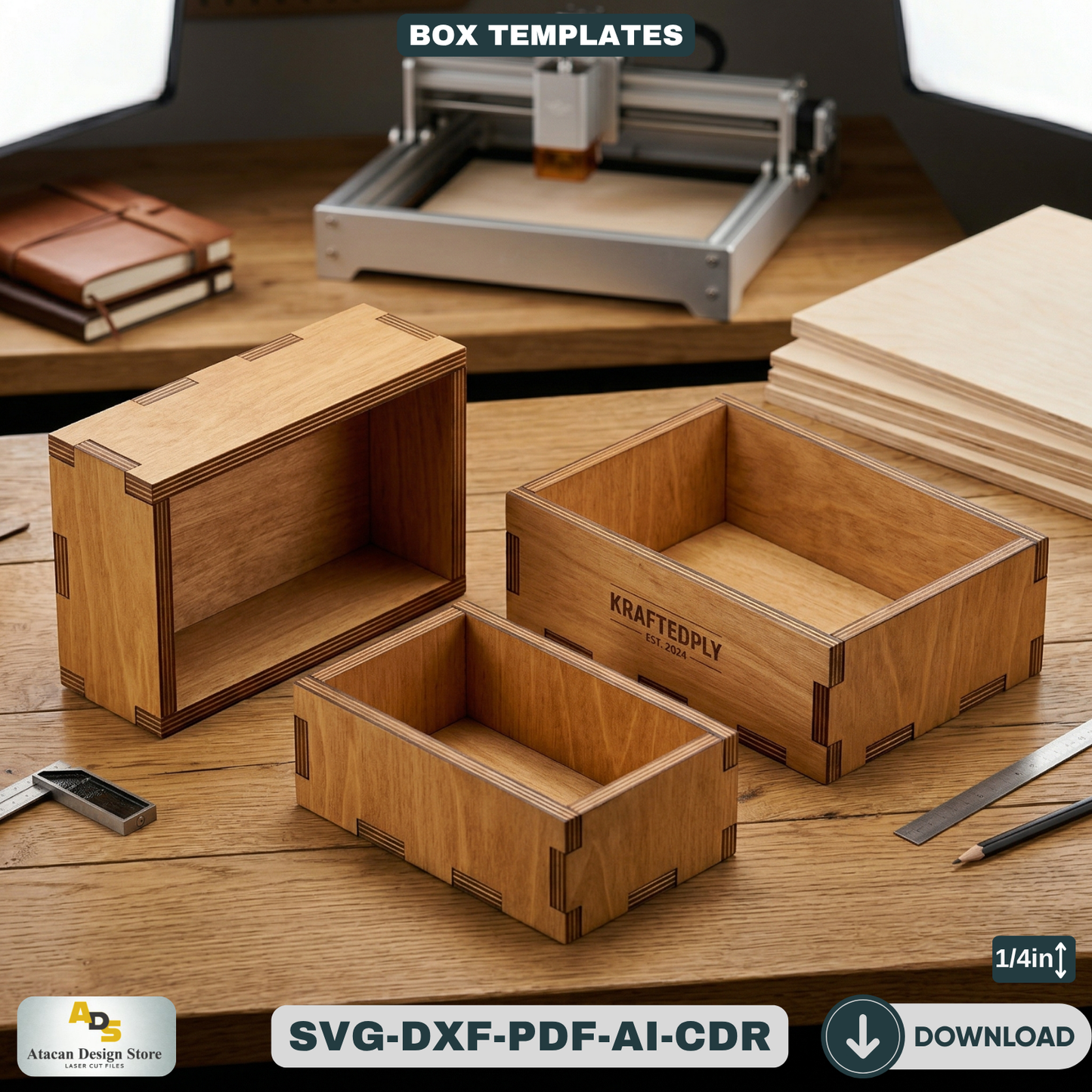 Laser Cut Box Bundle Seven Sizes / Wooden Storage Boxes / DIY Project Template 490