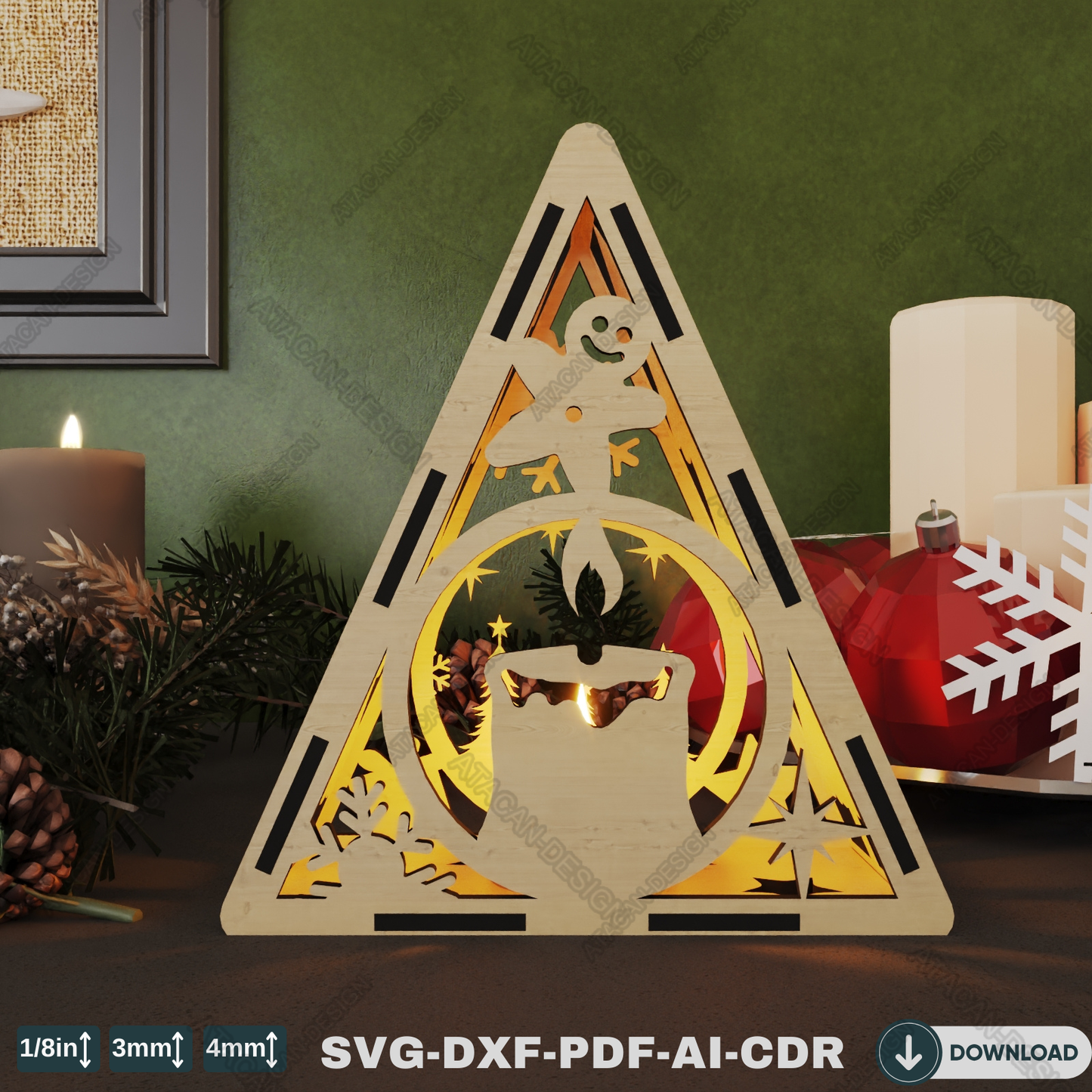 Holiday Triangle Night Light Template - Wonderland Scene with Christmas Tree 782