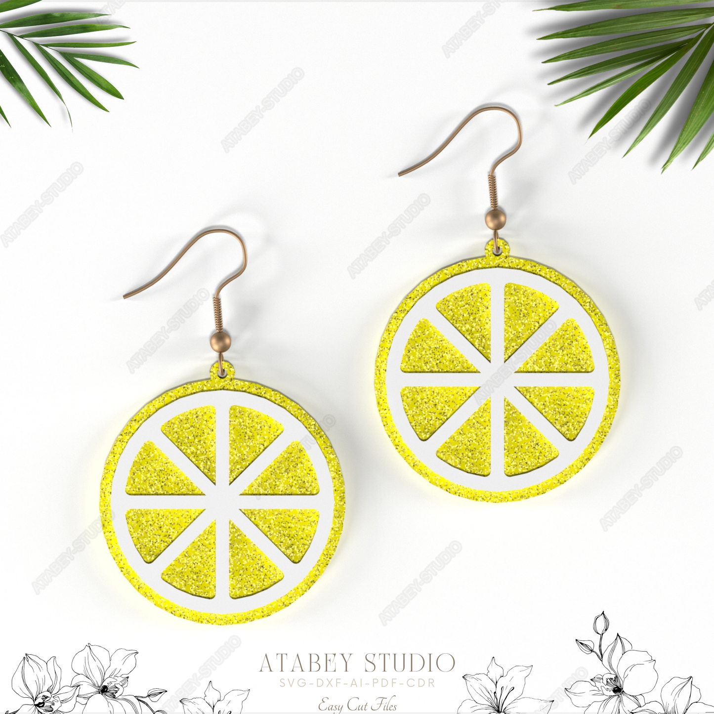 Vibrant Lemon Slice Earrings - Fresh Yellow Lime Design for Laser Cut Jewelr 838