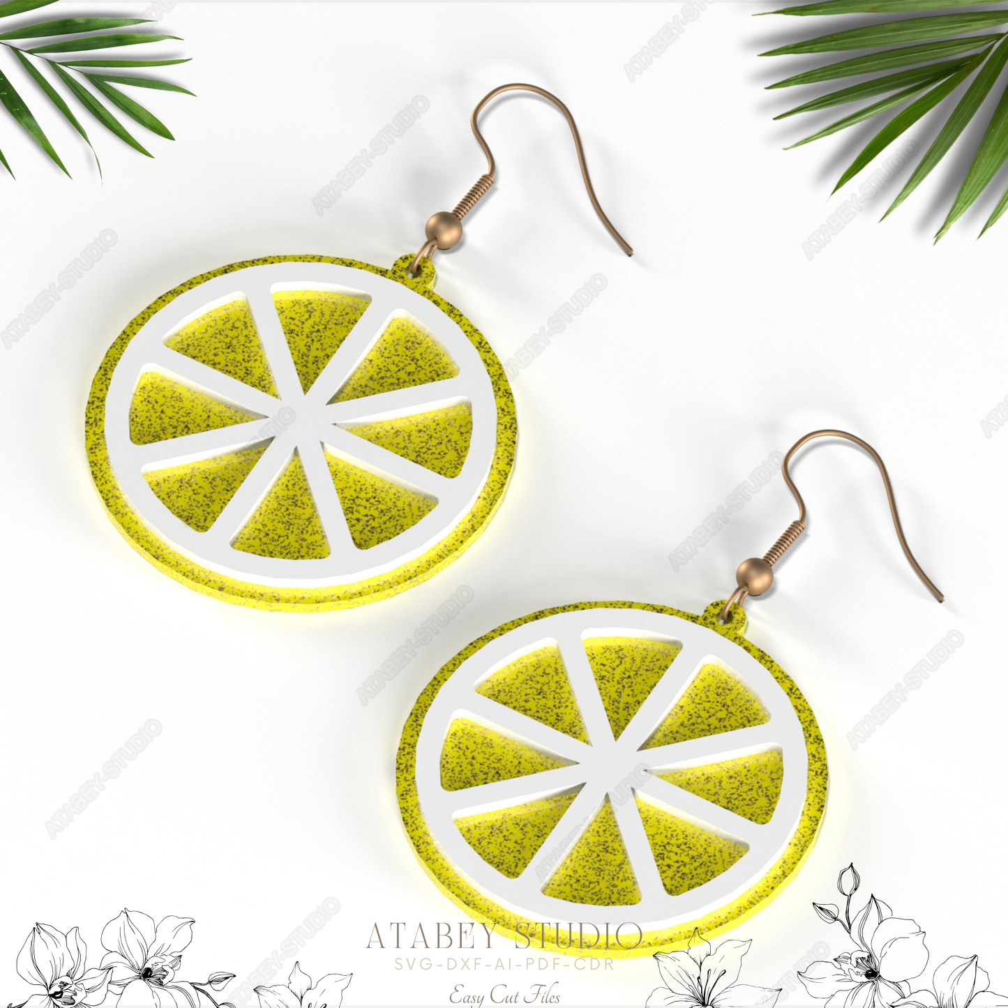 Vibrant Lemon Slice Earrings - Fresh Yellow Lime Design for Laser Cut Jewelr 838