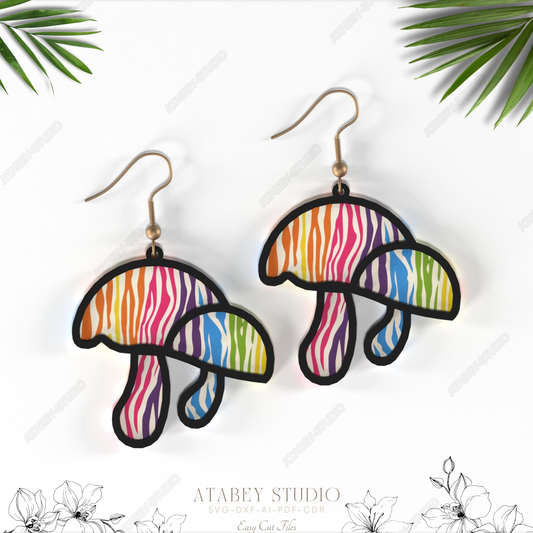 Funky Mushroom Earrings - Psychedelic Twins Design Cut Files for Laser Cut Jewelry 839