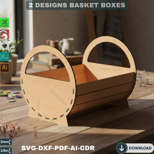 Wooden Basket Laser Cutting Files - Decorative Flower Pot - DIY Box Design Svg 372