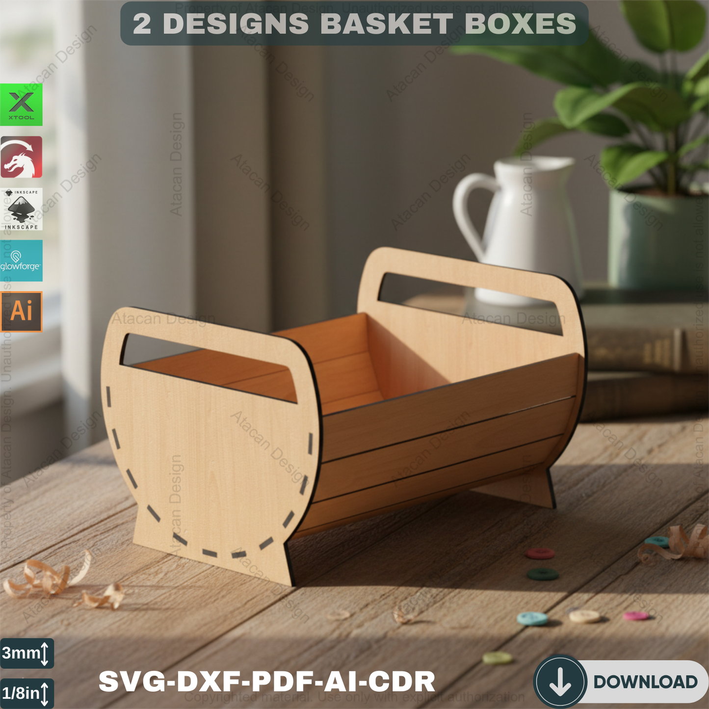 Wooden Basket Laser Cutting Files - Decorative Flower Pot - DIY Box Design Svg 372