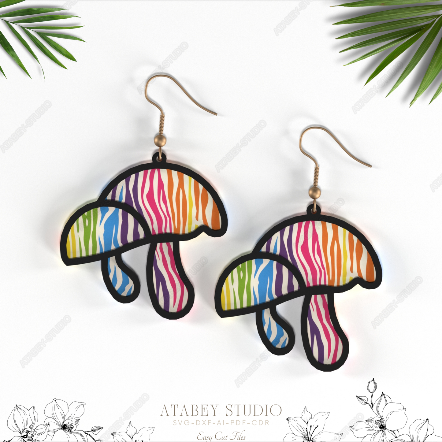 Funky Mushroom Earrings - Psychedelic Twins Design Cut Files for Laser Cut Jewelry 839