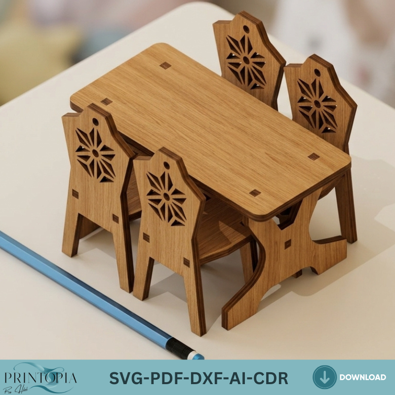 Miniature Dollhouse Furniture Plans Wooden Toy Table and Chair Set DIY Doll House Decor