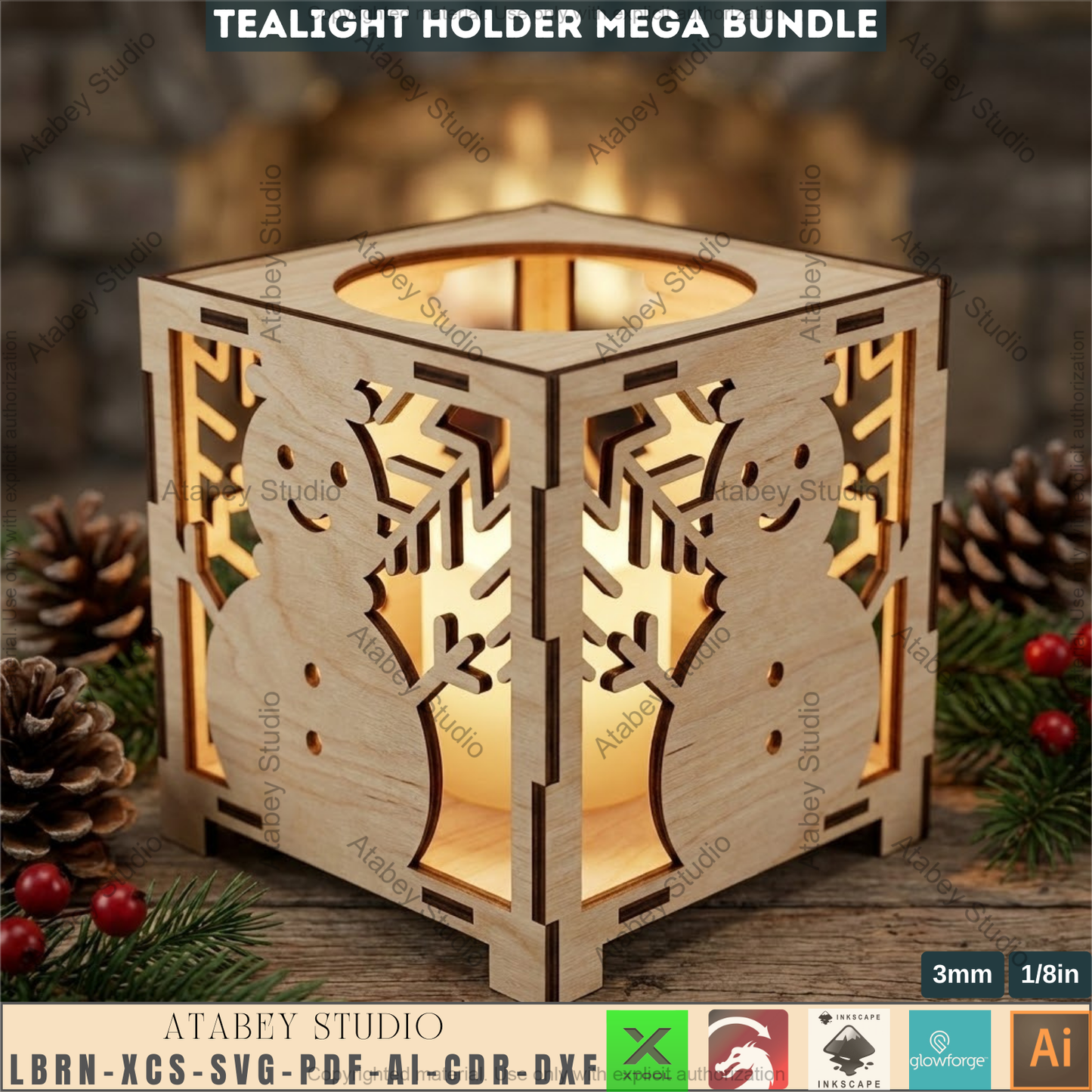 Christmas Tealight Holder Mega Bundle Laser Cut Lanterns | Wooden Candle Box Templates 981