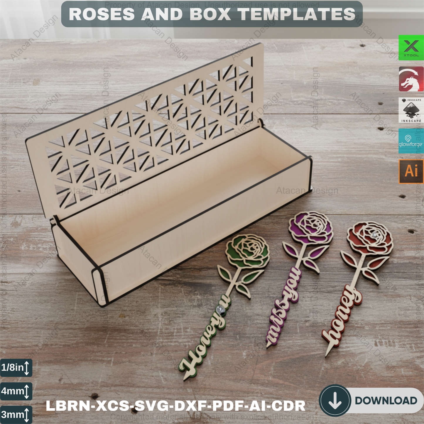 Rose Box Laser Cut Design - Perfect Valentine’s Day Gift - Elegant Wooden Flower Art,Romantic Rose Box Design,Laser Cut Rose Box 816