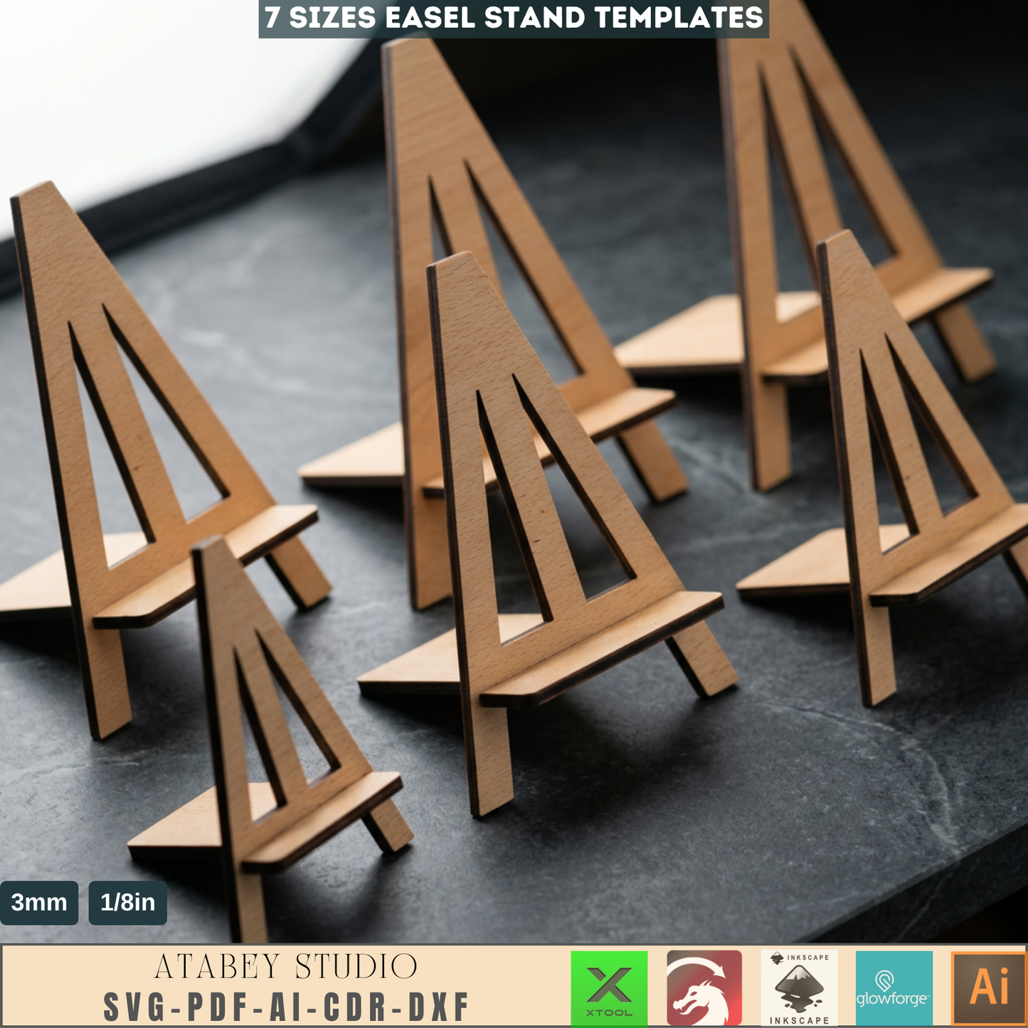 Wooden Tabletop Easel Stand Laser Cut Template 7 Sizes Menu Holder Photo Display Woodcraft