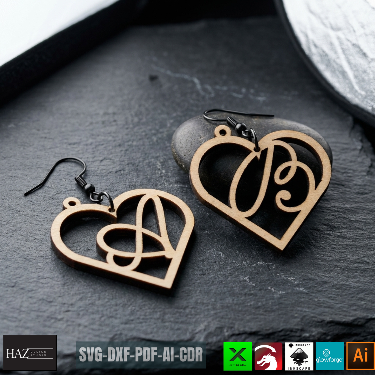 Heart Alphabet SVG Bundle Earrings and Keychains, Monogram A-Z Laser Cut, Plywood Jewelry Templates