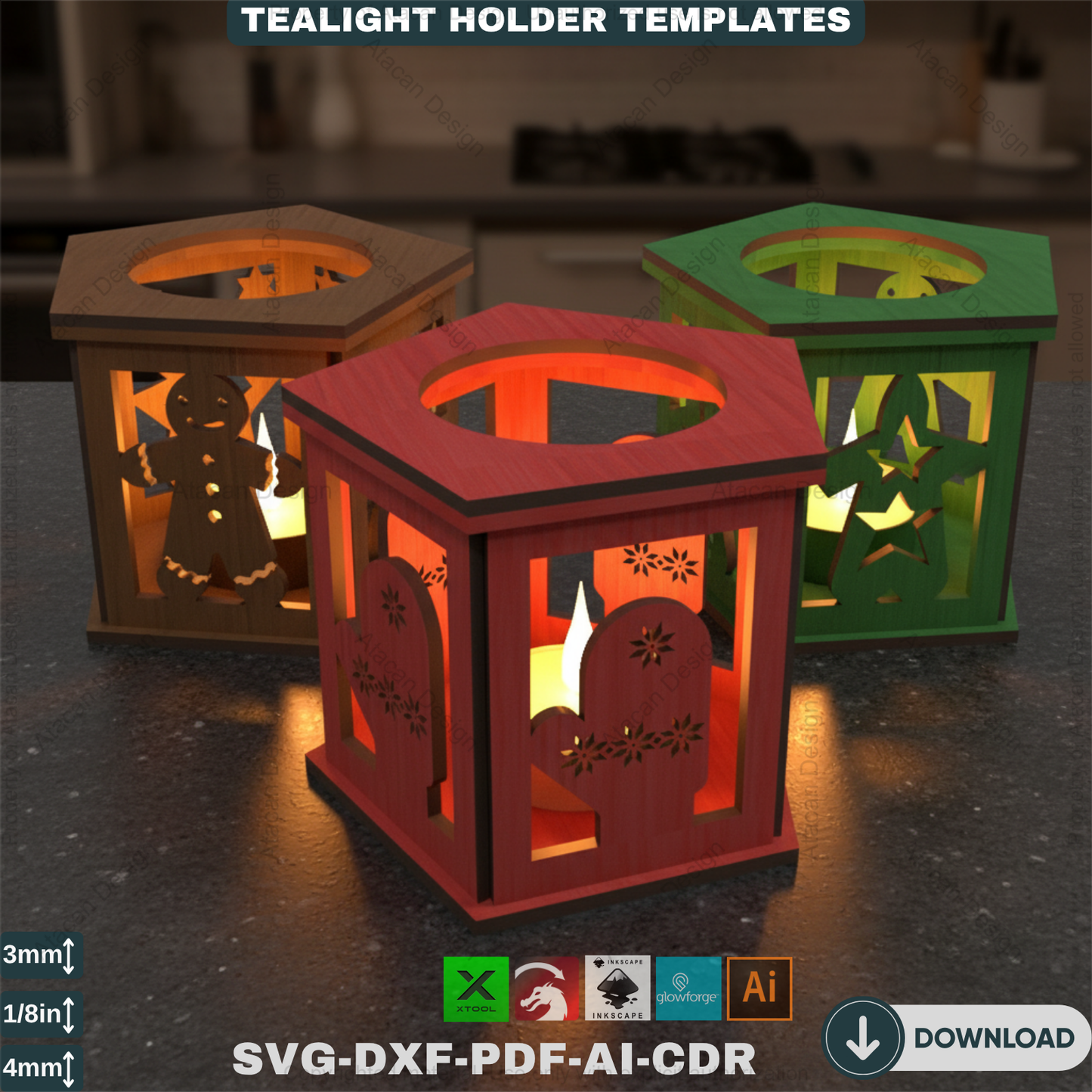 Festive Laser Cut Holiday Candle Holder - Gingerbread Snowman Sleigh Tealight Lanterns 570