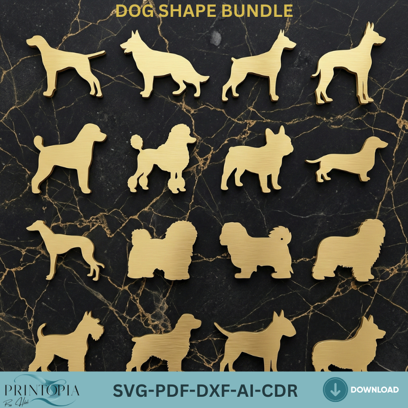 Dog Shape Silhouette Bundle Assorted Pet Breeds Outlines Laser Cutting Templates 330