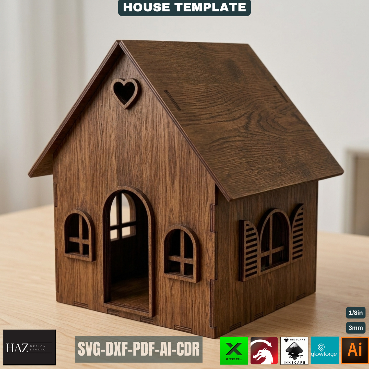 Wooden House Template Miniature Toy Design DIY Tiny Dollhouse Model Laser Cut Plans 532
