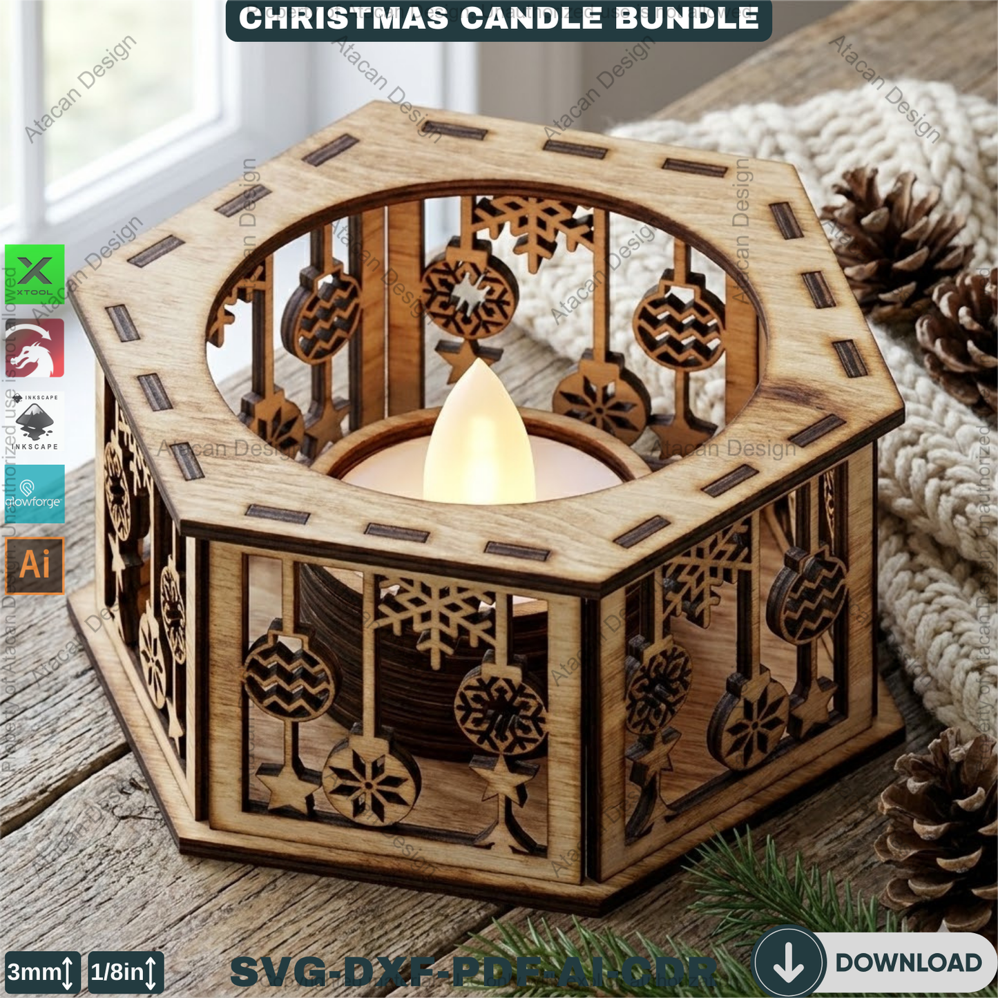 Christmas Tealight Box Bundle - Laser Cut Lantern Templates, Glowforge Xtool SVG Files 924