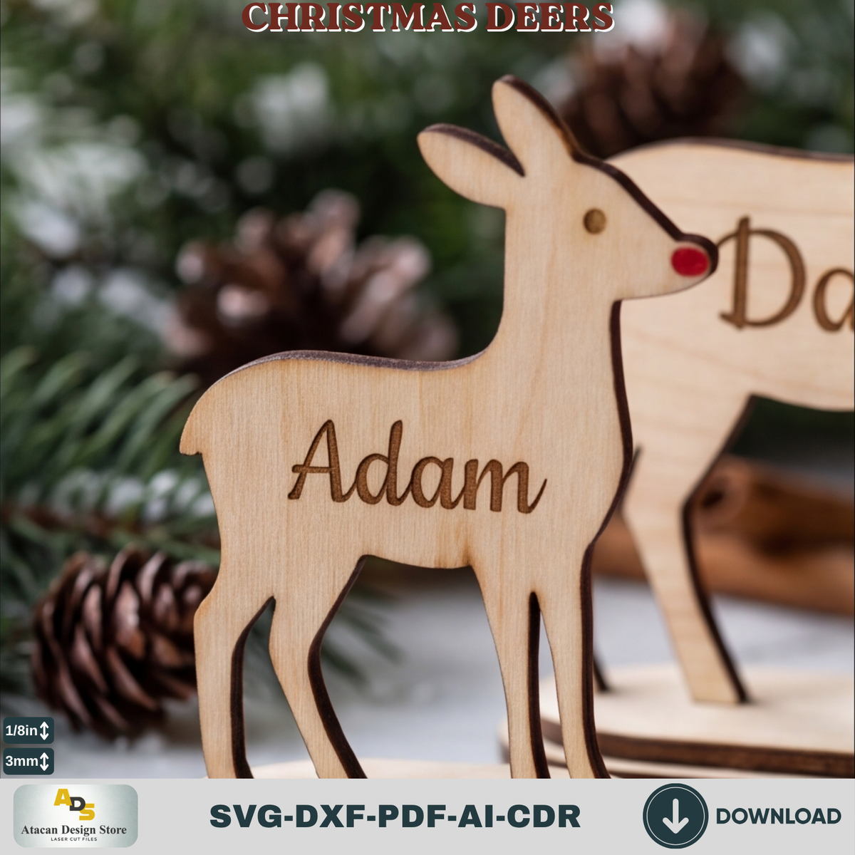 Wooden Deer Laser Cut Bundle – 3 Freestanding Reindeer Designs 983