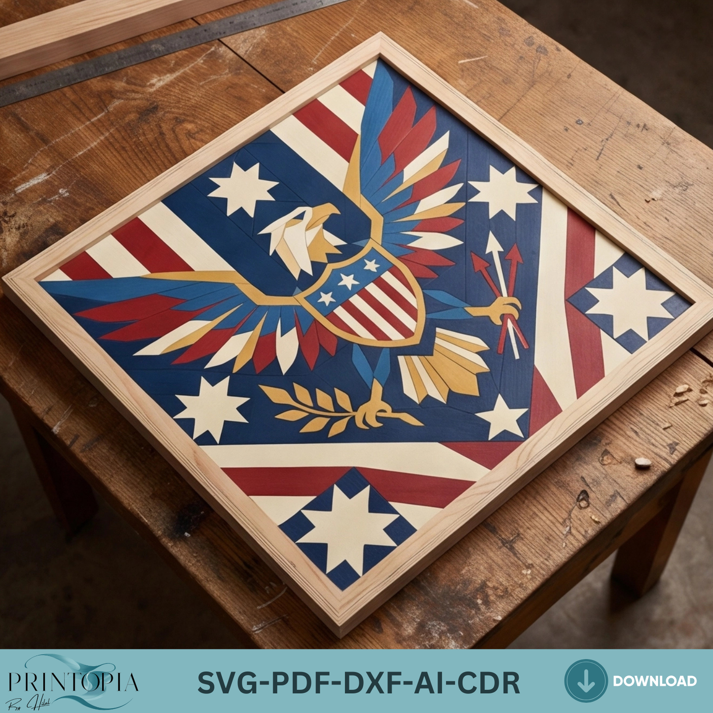 Patriotic Bald Eagle , Independence Day 4th July Wall Decor Pattern, American Flag Wooden Sign